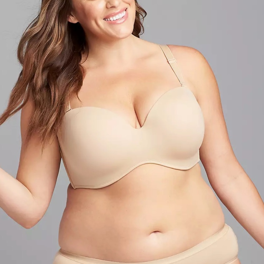 Cacique Bra Tan Boost Multi-Way Strapless Underwire Back Close